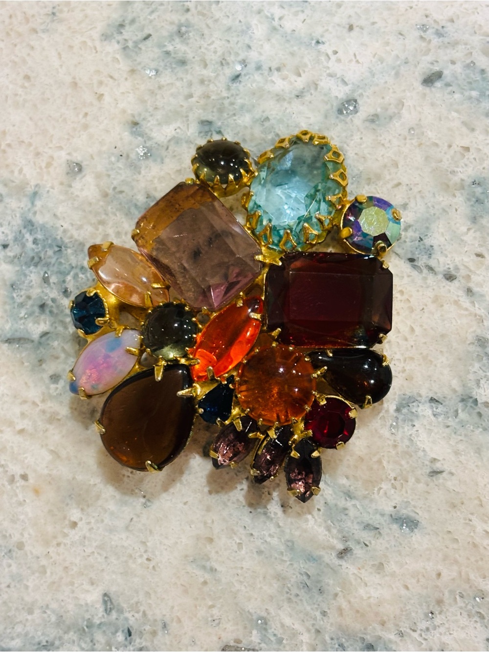 Multicolor Tutti-Frutti Brooch - Gold Tone